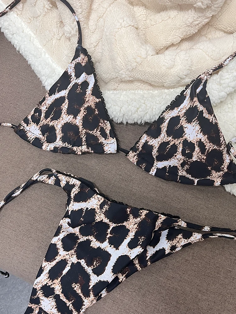 2024 Bikini Women Swimwear Triangle Bathing Suits Bandage Swimming Suits Women's Sexy Biquini Leopard Printed Beachwear Summer