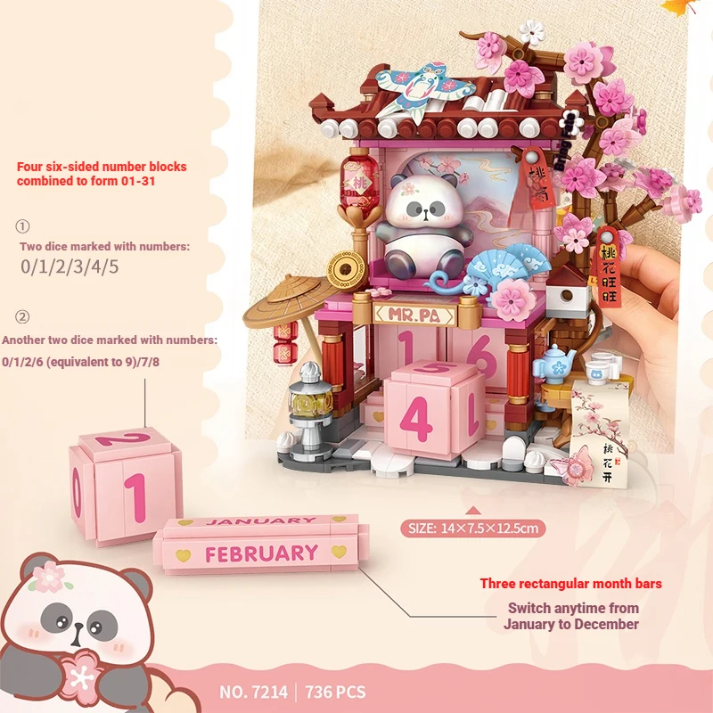 LOZ Straatscène Serie DIY Architectonisch Model Bouwstenen Panda Kalender Huis Assemblage Educatief Speelgoed Kinderen Verjaardagscadeau
