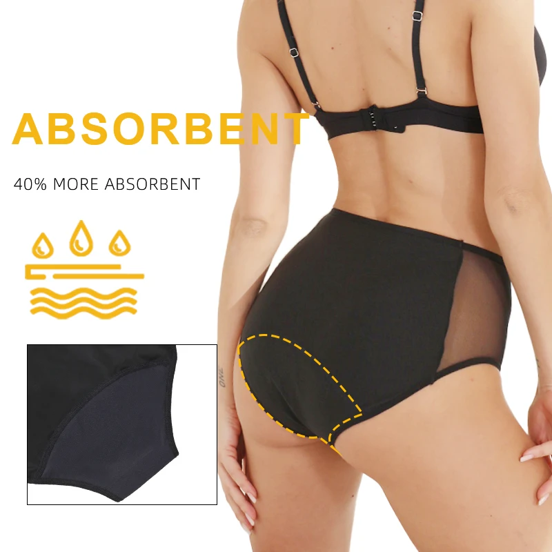 Drop shipping Women's High-waisted Lace 4 Layer Leak-Proof Absorbent Panties for Menstrual Periods and Postpartum Incontinence - view 2
