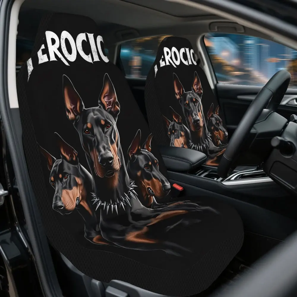 2pcs Ferocious Doberman Trio Print Car Seat Covers – Fit For Cars, Trucks, Vans, And SUVs | Durable Front Seat Protectors | Eas