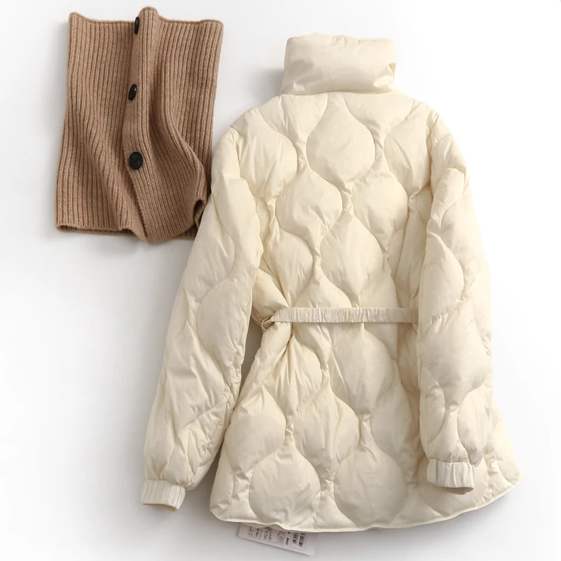 Women Winter Coats Duck Down Filling Solid Color Knitted High Collar Puffer Jackets Thick Warm Loose Casual Parkas Outerwear