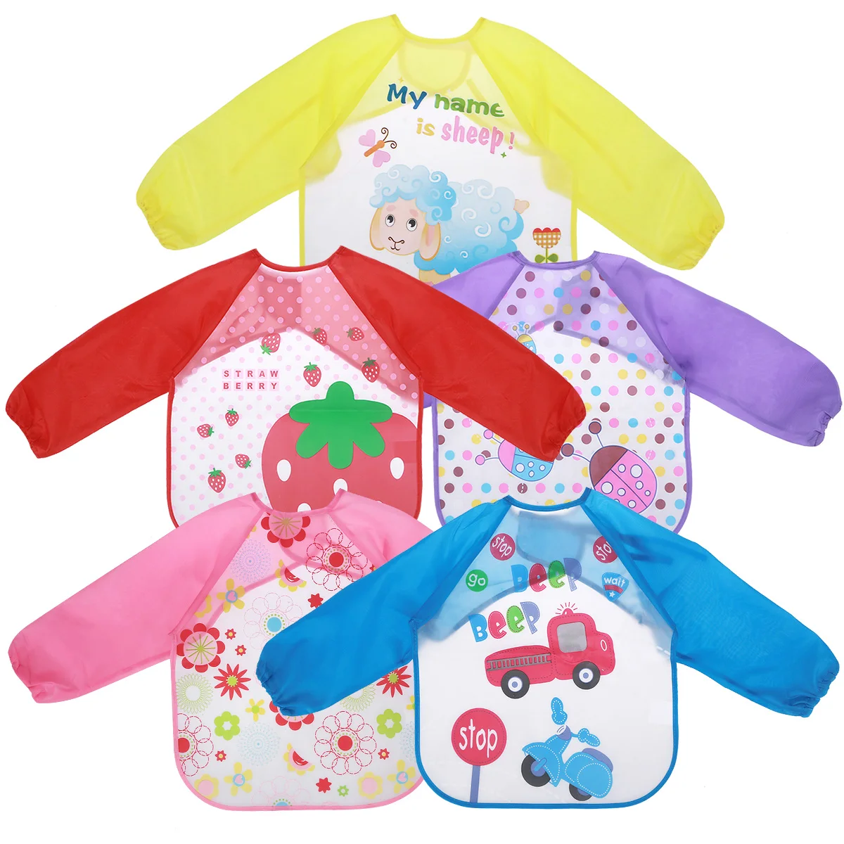 

5 Pcs Waterproof Bibs for Babies Cartoon Toddler Apron Kids Painting Smock Infant Feeding Lunch Stain Resistant EVA