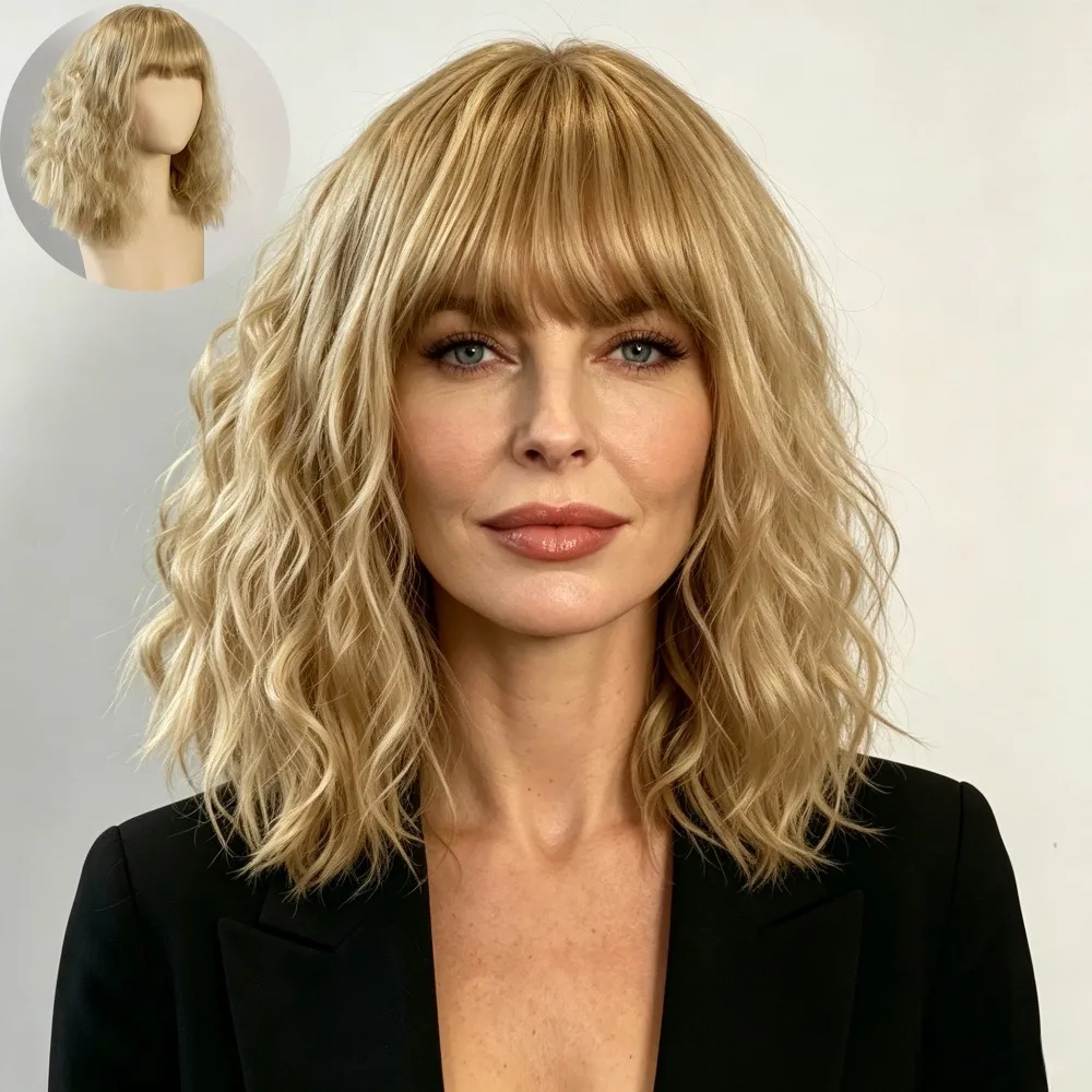 Wig Women's Short Chicken Rolls Corn Perm Wool Roll Air Bangs Medium Long Hair Wig Accessories Ynthetic Hair Cover Dress Up Wig