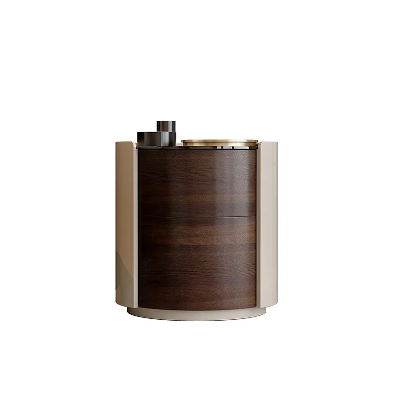 

Italian minimalist solid wood painted bedside table light luxury round edge few designer suspended bedside table bedroom chest