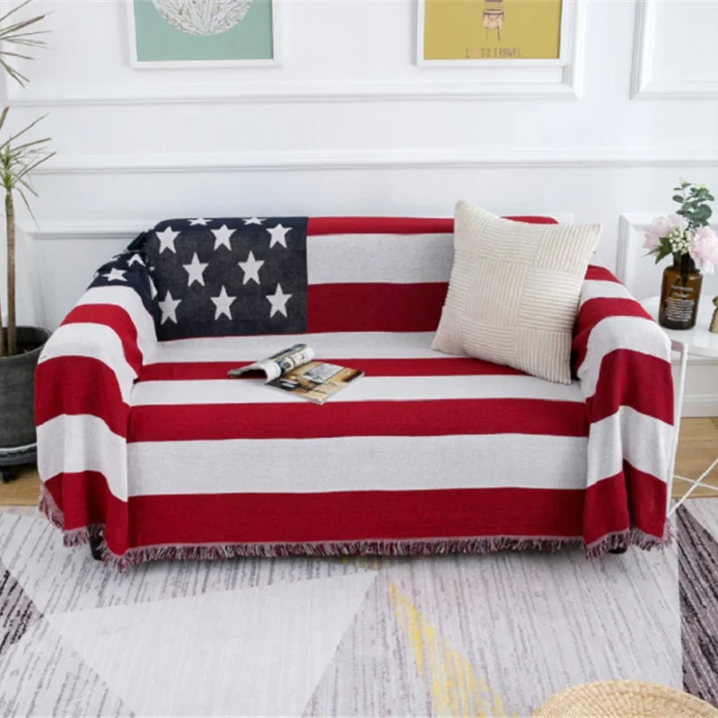 2022 New Cotton Bed Sofa Throw Blanket 130*180cm British American Flag Thread Blanket Slip-resistant Home Sofa Couch Cover Towel