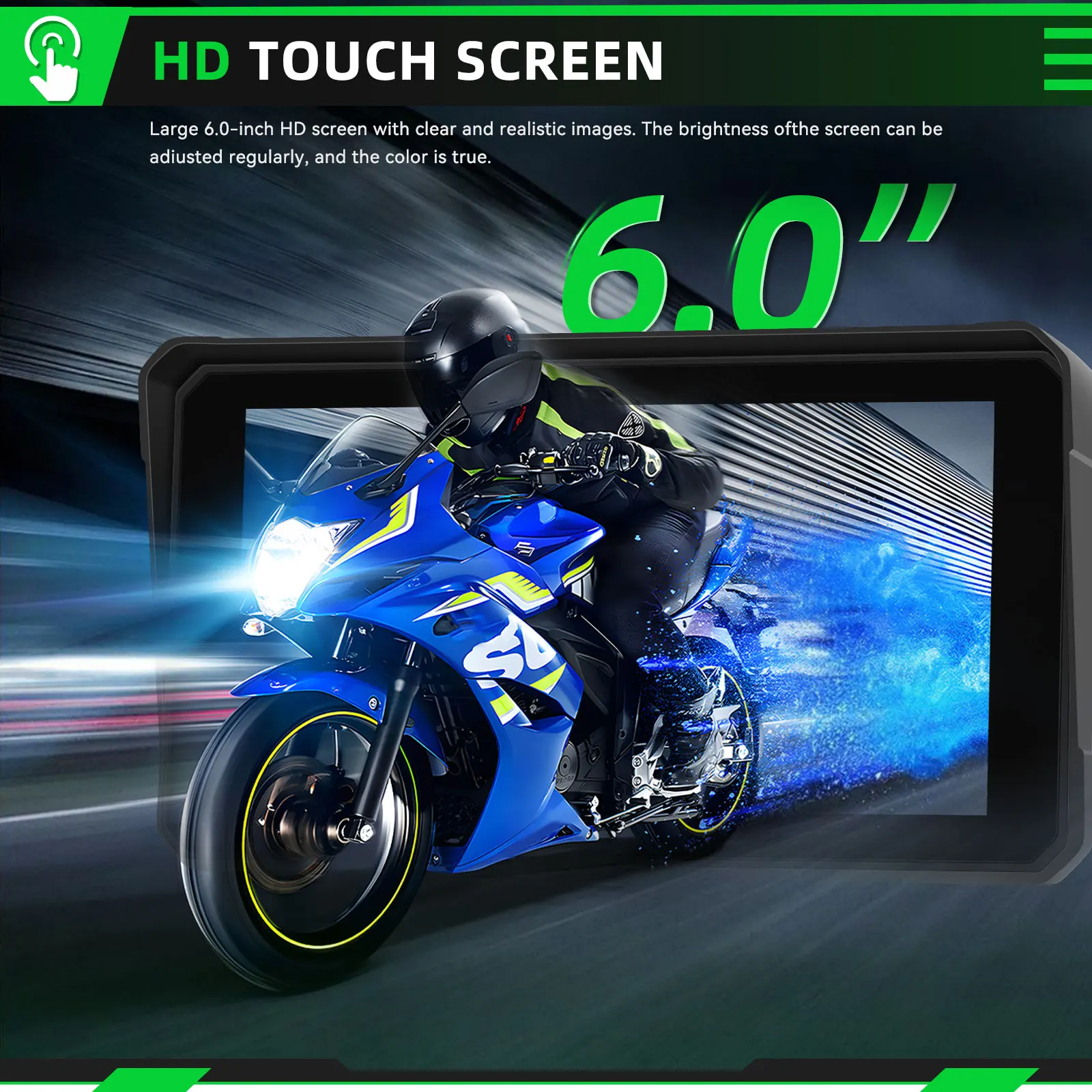 Podofo Carplay Motorrad-Monitor Kabelloses Android Auto Airplay IP68 Wasserdichter Tragbarer Monitor Reifendruckerkennung (Optional) – Detail 7
