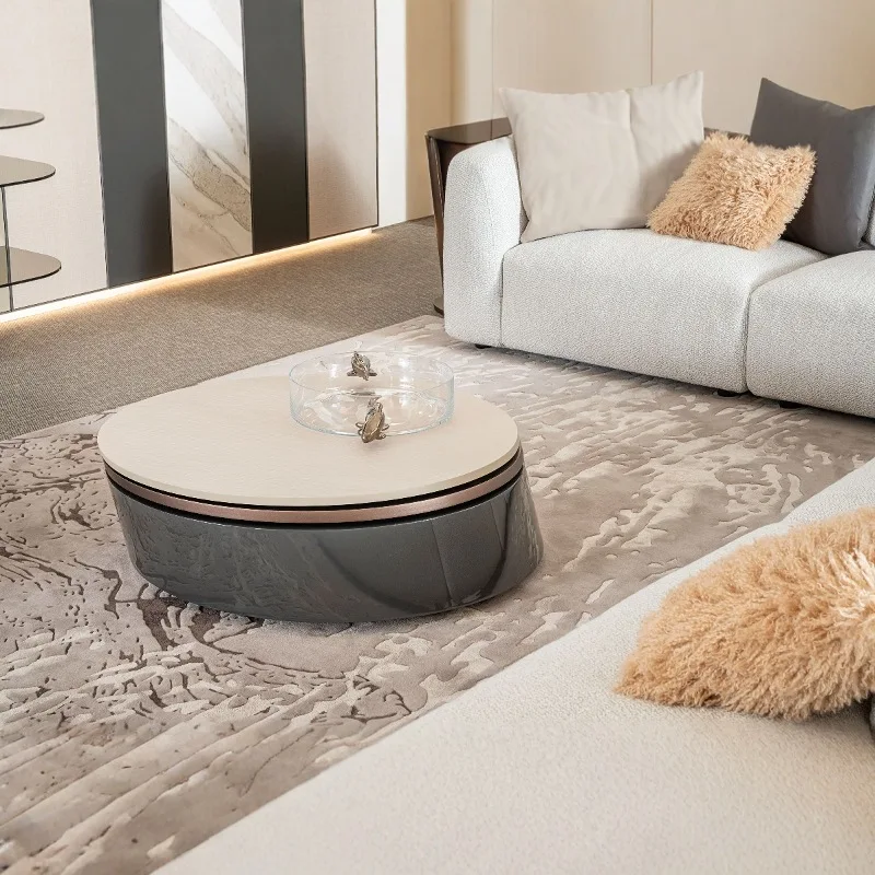 Italian minimalist rotating coffee table living room household stainless steel tea table light luxury high sense