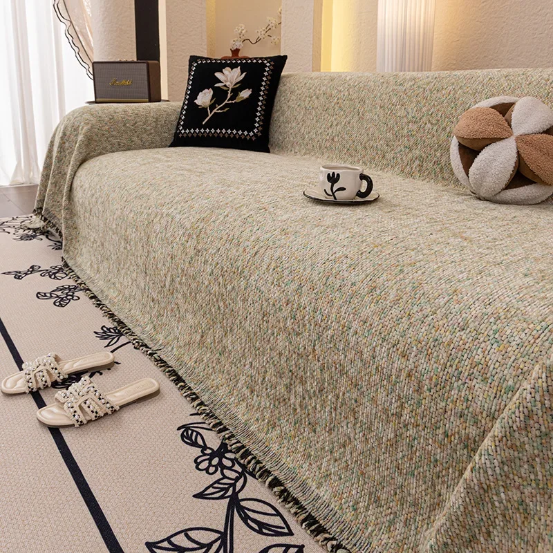 Luxury Sofa Cover L-Shaped Couches Chenille Reversible Stretchable Sofa Protector Slipcover Non-Slip All-Season Couch Blanket