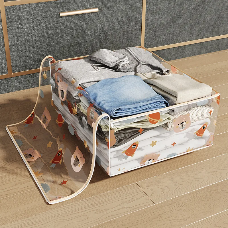 

Large Capacity Household Clothes Organizer Dustproof Waterproof Transparent Quilt Bag New Printed Three-Dimensional Storage Bag