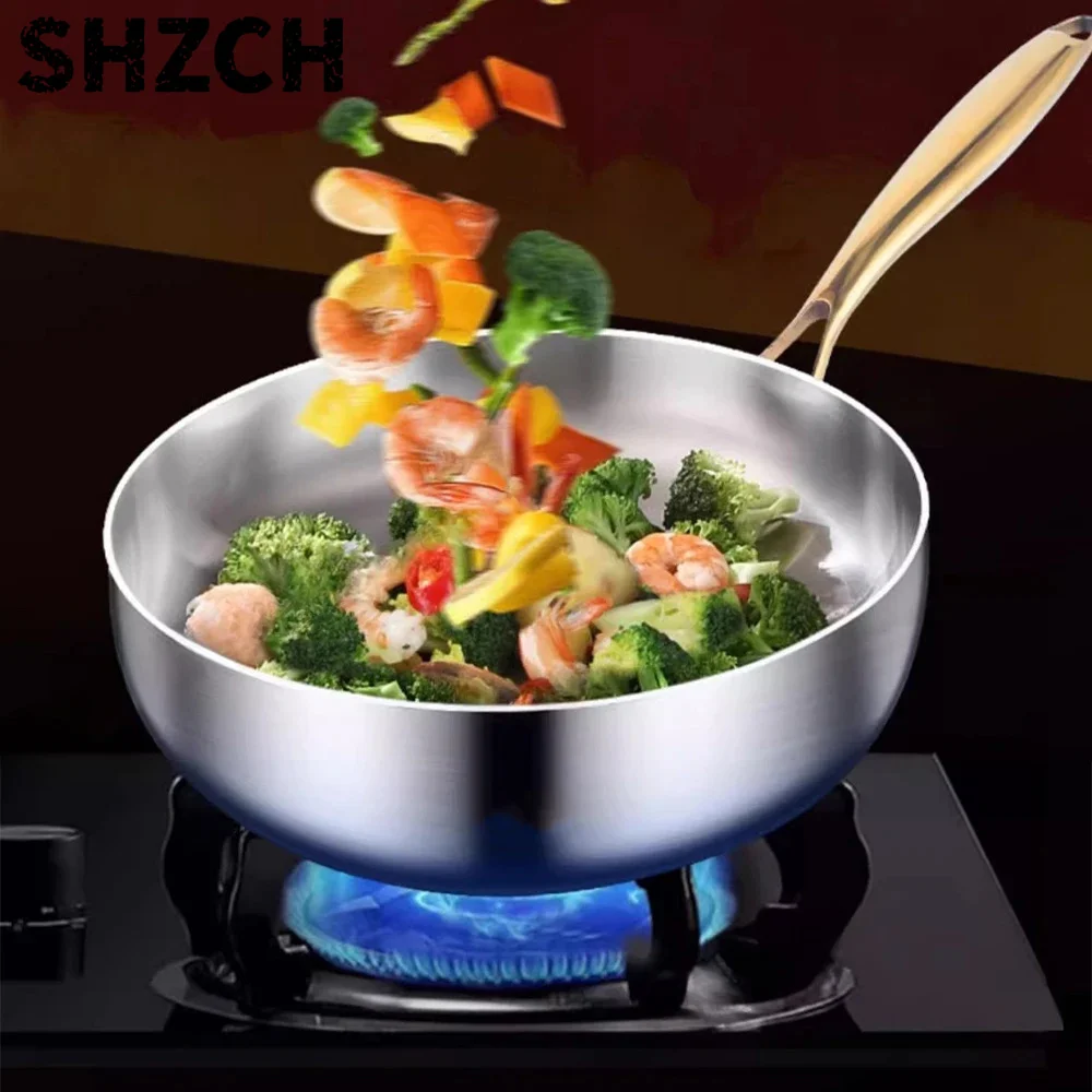 Sartén Wok de acero inoxidable 316, sartén antiadherente para cocinar carne frita, estufa de Gas, olla de inducción, utensilios