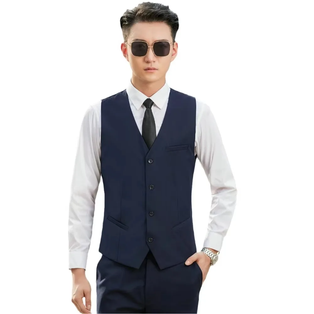 2024 New Authentic Korean Men\'s Slim Waistcoat Suit Vest Vest Best Man Professional Vest Coat Black Vest  Victorian