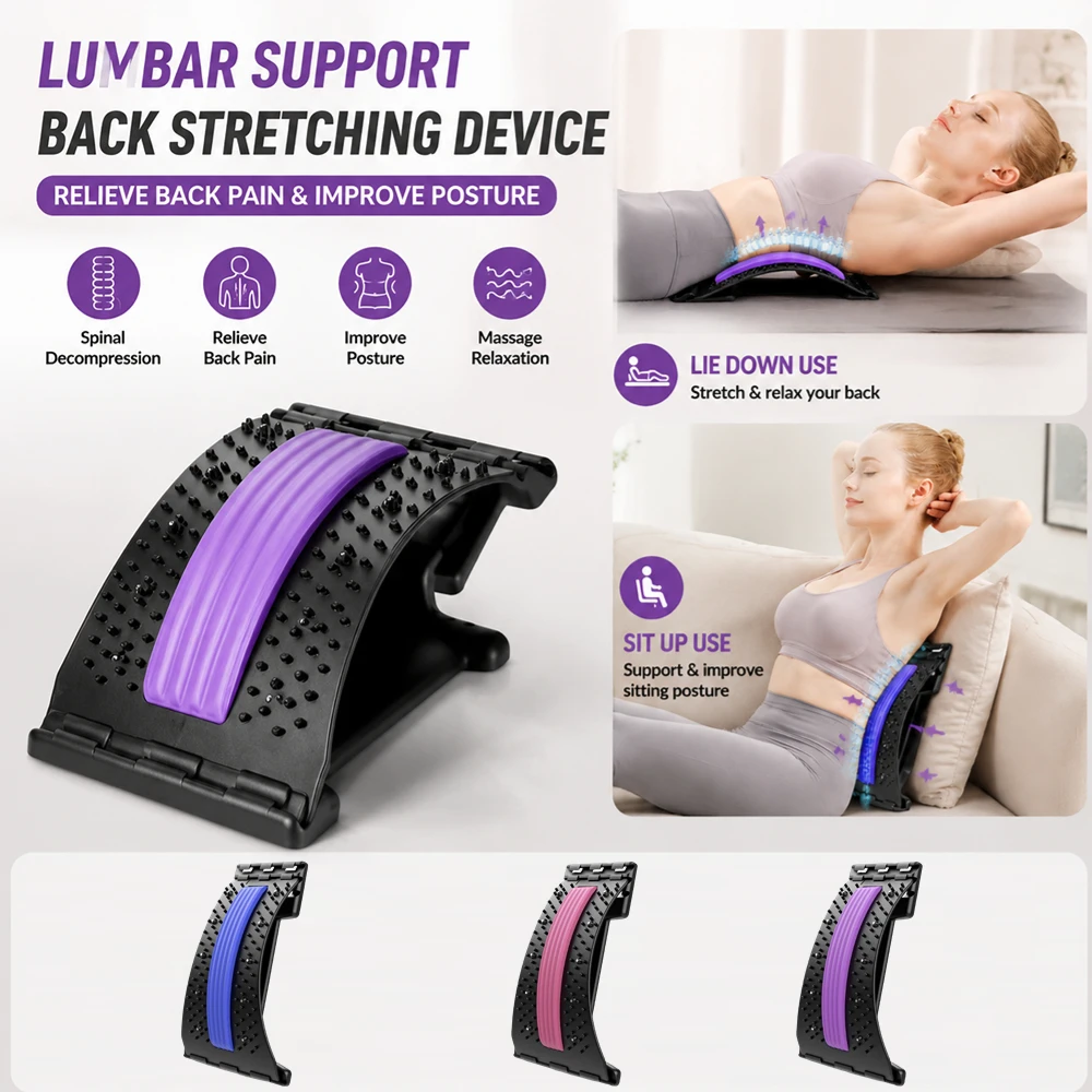 Lumbar Support Back Stretching Device Massager for Back Pain Relief Vertebral Relaxer Waist Correction for Bed Chair Car Use