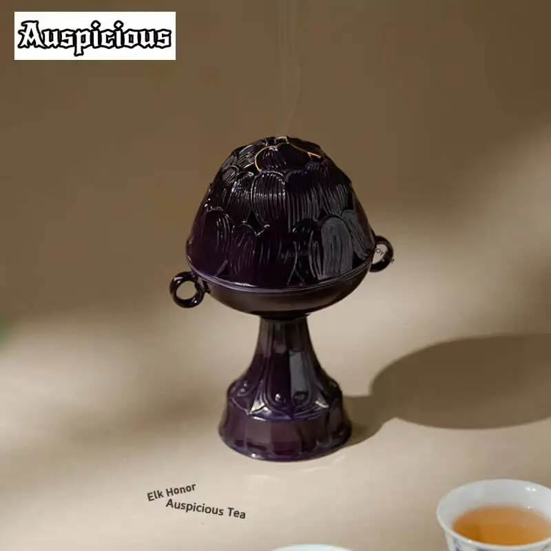 ZAEYORIA Zen Sprinkle Gold Purple Lotus Incense Holder Incense Smoke Waterfall Incense Burner Aromatherapy Censer Buddhism Craft