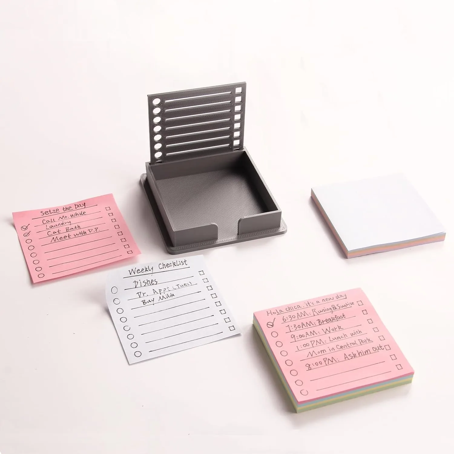 Sticky Note Holder With Stencil Sticky Note Dispenser Template Organizer For 3x3 Self-Sticky Note Pads Memo Notes