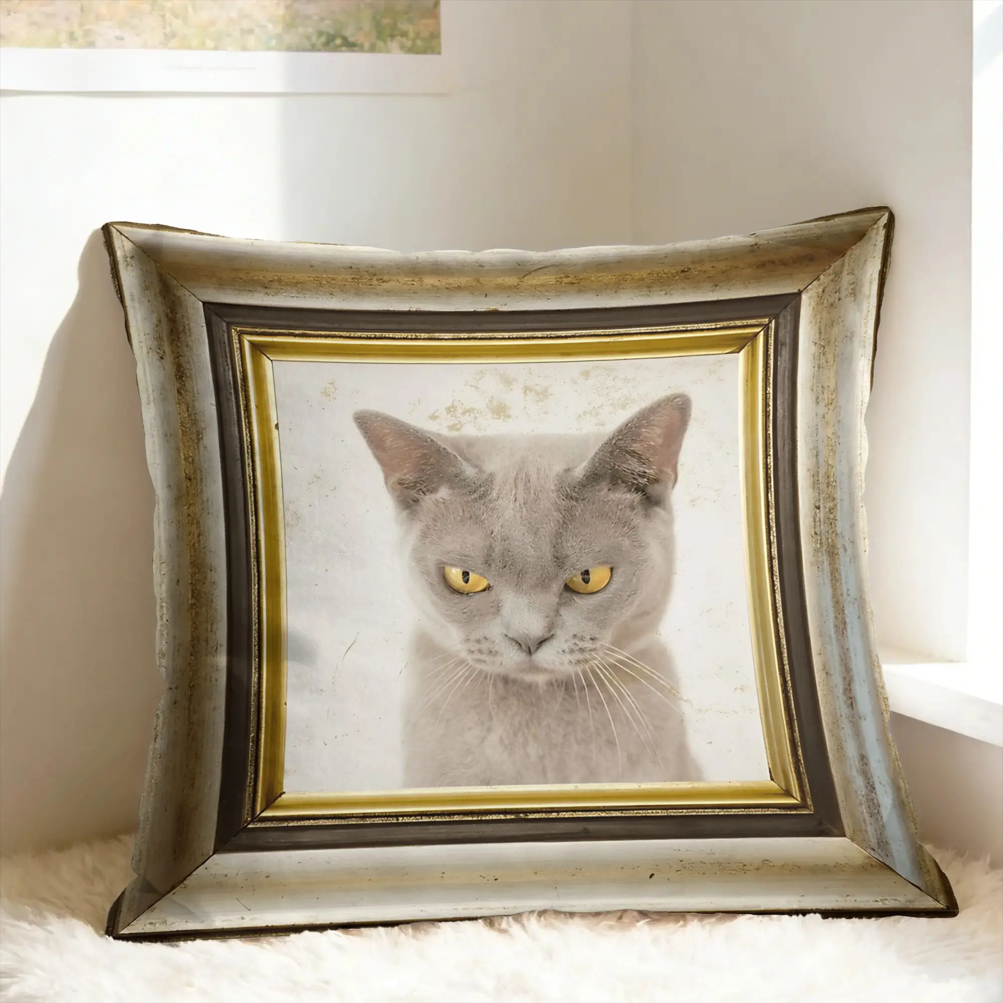 Cute Caroon Cat Portrait Photo Frame Art Pillow Case  Morden Pillow Cover Comfy Pillowcases For Living Room Bed Chair