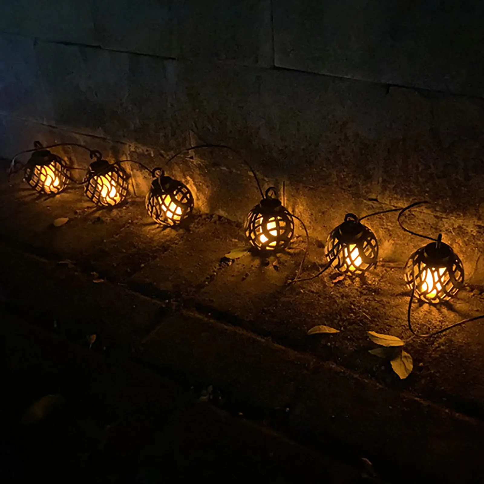

Lantern Flame Ball Light String Decoration Solar Lights for Balcony Flickering Black Camping Lanterns
