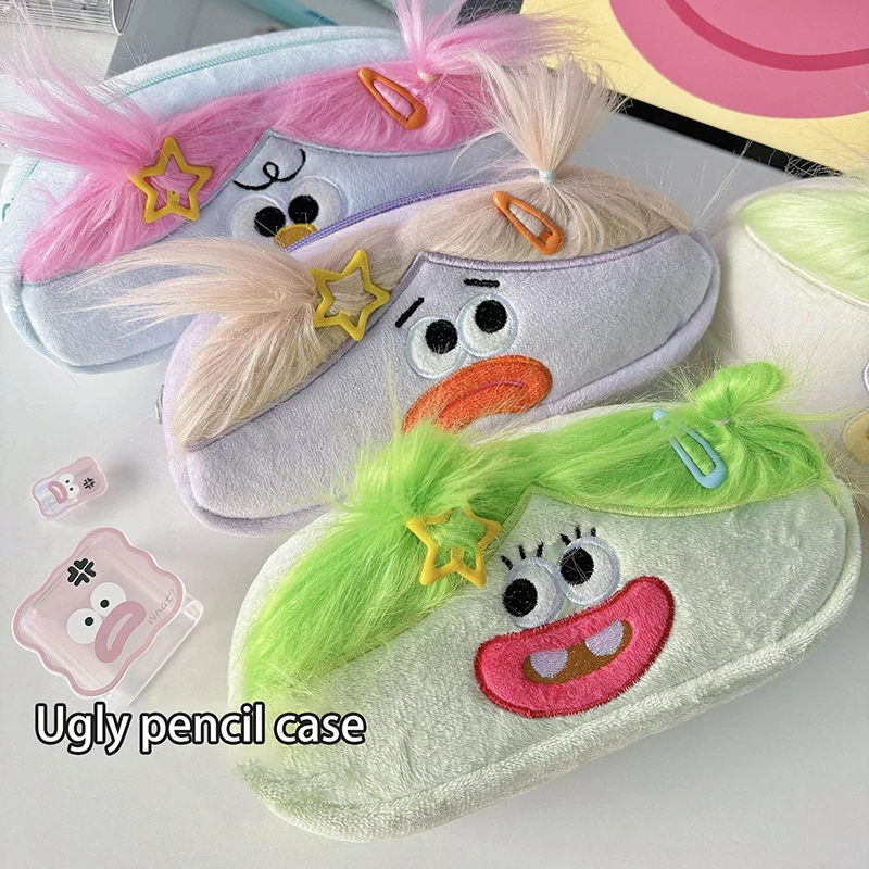 Imagem -03 - Bolsa de Lápis de Pelúcia Boca Grande para Meninas Estojo de Armazenamento de Caneta Papelaria Escolar Portátil Kawaii Desenhos Animados Engraçados Presente Criativo Grande Capacidade