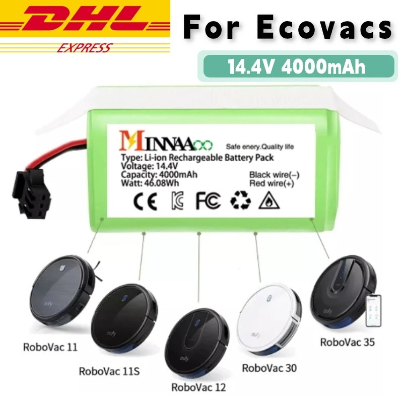 

14.4V Li-ion battery for Cecotec Conga Excellence 950 990 1090 Ecovacs Deebot DN621 601/605 Eufy RoboVac 35C Panda i7 V710 4Ah