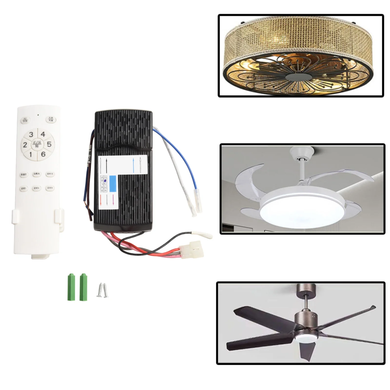 For Ceiling Fan 433MHz Fan Remote 6-Speed Fan Light Remote Home Use Office Use Anti-theft Light Mode Delayed Shutdown