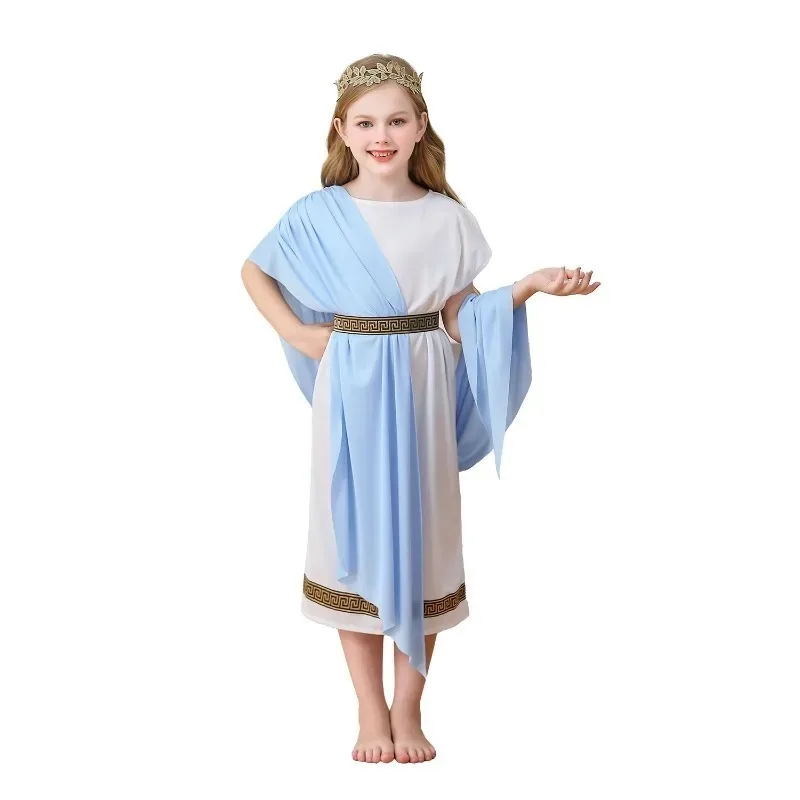 Halloween Cosplay Costume Greek Mythology Shawl Dress Belt Headwear Suit Carnival Theme Party Role Playing Outfits for Girls