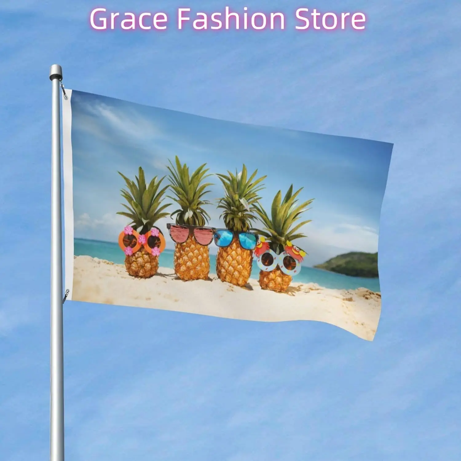 

Funny Attractive Pineapples On The Beach Flag 3x5 Ft Outdoor Polyester Garden Flag Summer Double Sided Banner For Yard Lawn Por