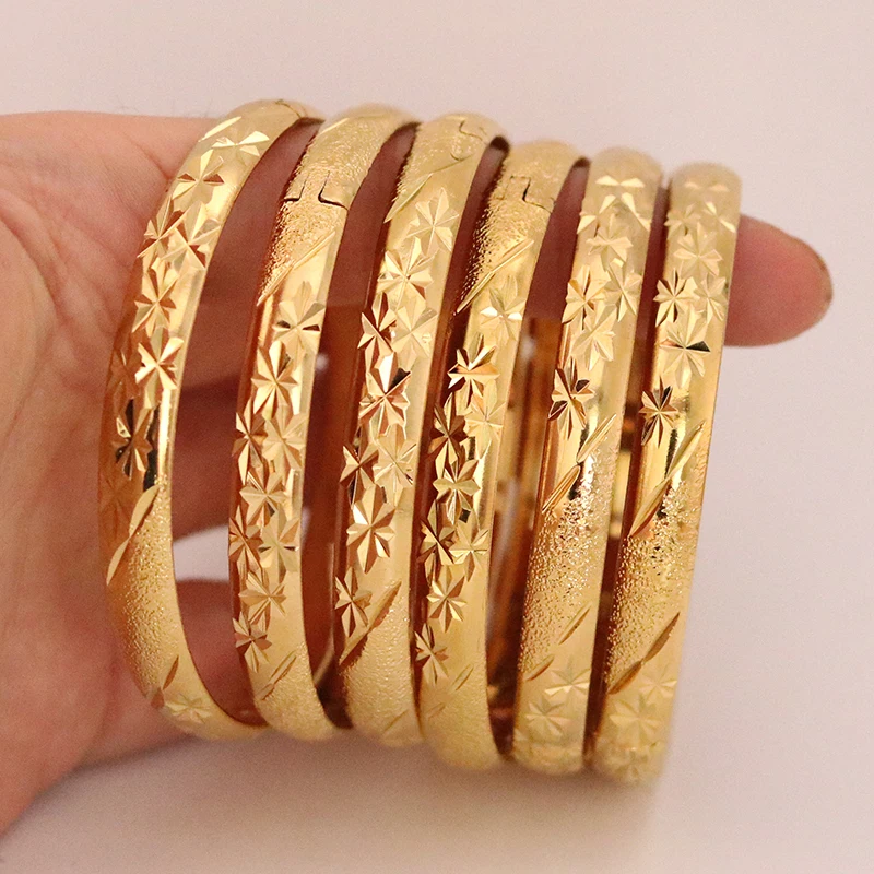 8MM 6Pcs/Lot Dubai Gold Bangles for Women Men 24k Color Ethiopian Bracelets African Jewelry Saudi Arabic Wedding Bride Gift