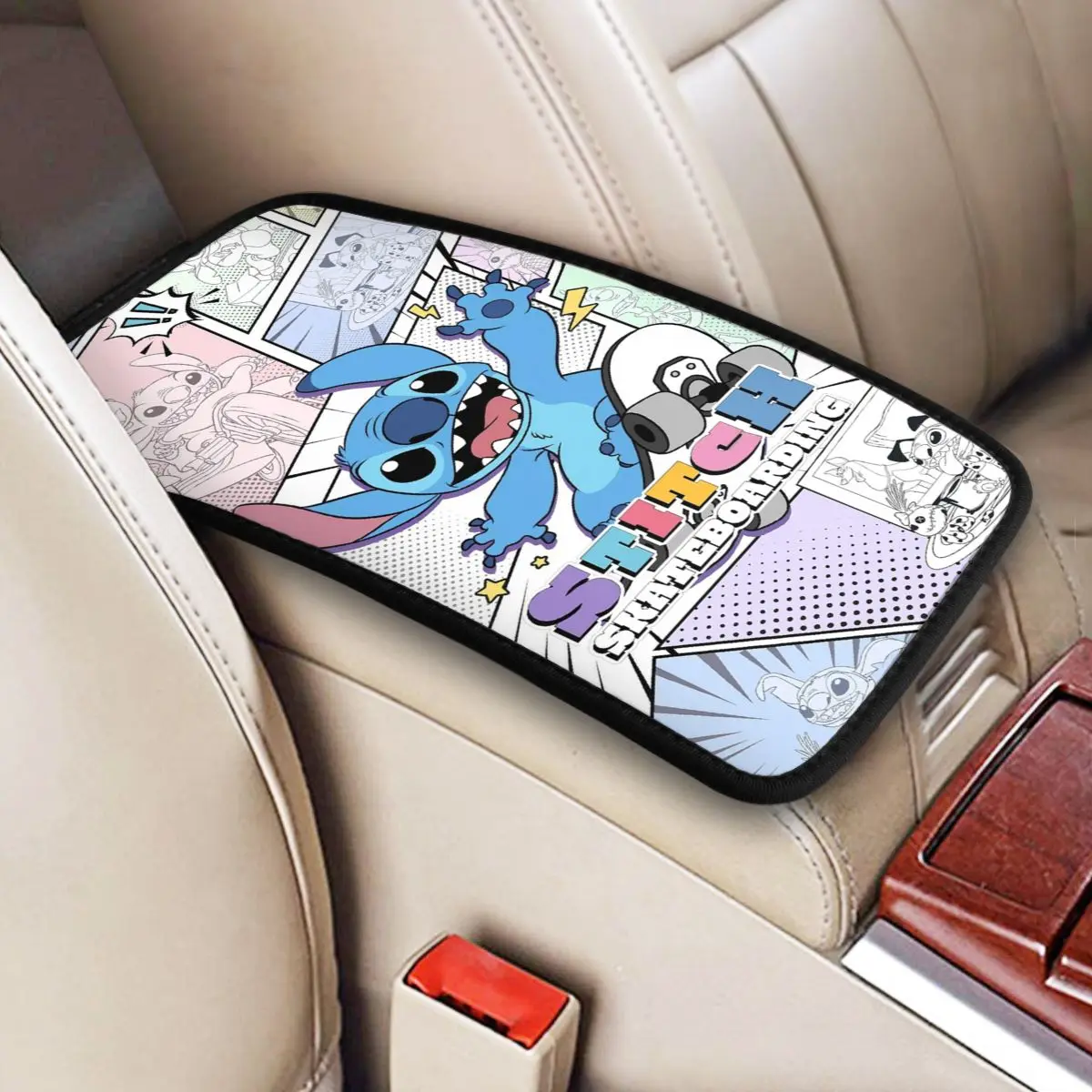 

Comfortable Center Console Cover Stitch And Angel Car Interior Decor Armrest Storage Box Mat For Most Vehicles