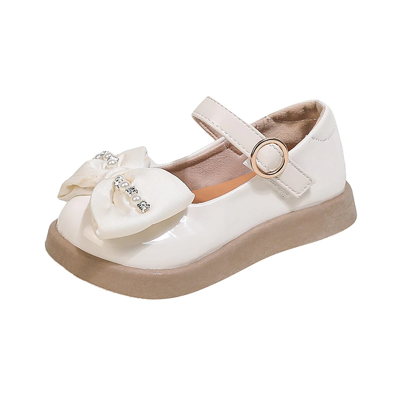 Chaussures de princesse en cuir avec nœud papillon perlé pour filles, chaussures à essence Mary, appartements chics pour enfants, robe décontractée pour enfants, mode printemps et automne