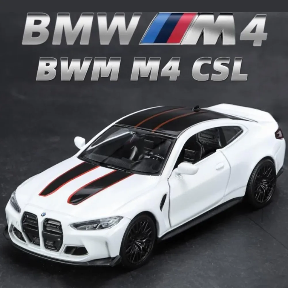 BMW M4 CSL Alloy Car Model, 1:36, Alta Simulação, Metal, Porta Genuína, Aberto Pull Back Função, Coleção Presentes de Aniversário Meninos