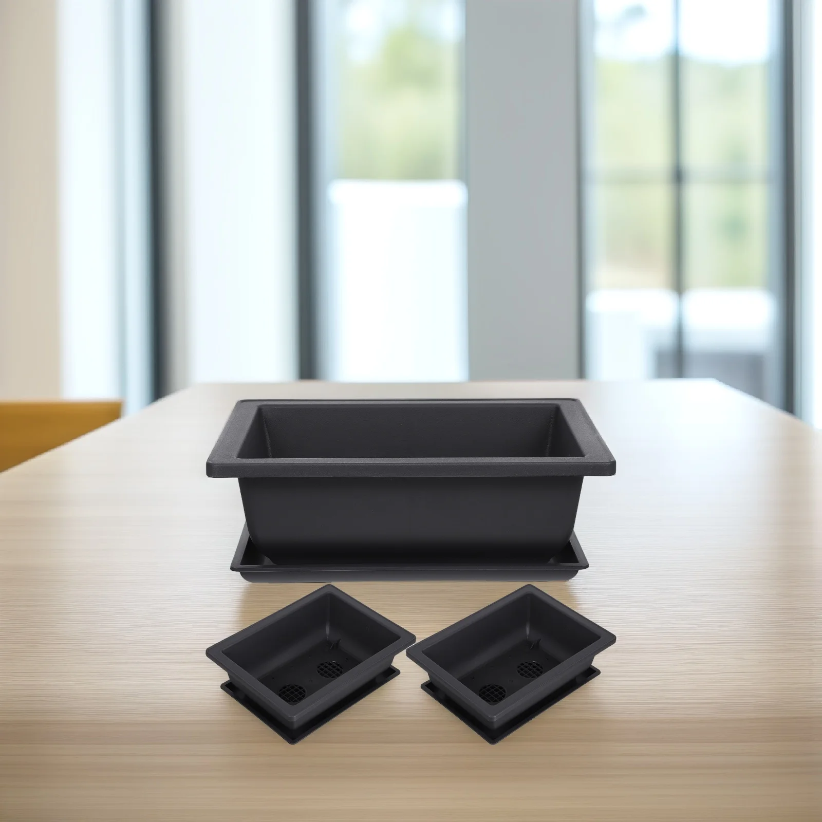 

6 Sets Rectangular Flower Pots Bonsai Planters with Drainage Tray Large Plastic Training Pots for Garden Indoor Design