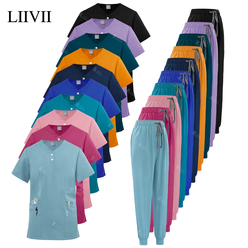 New Multicolour Pharmacy Beauty Spa Uniforms Nurse Scrubs Set Dentist Surgical Medical Uniforms Elestic Women Men Joggers Suit