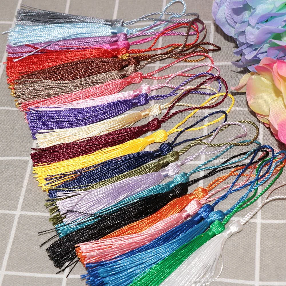 32Pcs Bookmark Tassels Fringe Brush Silky Handmade Soft Craft Mini Tassels with Loops for DIY Crafts Jewelry Making Accessories