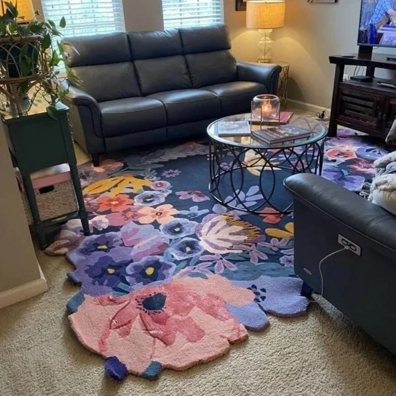 Handmade gun thorn New Zealand wool carpet, high-end living room bedroom bedside blanket flowers special-shaped pastoral