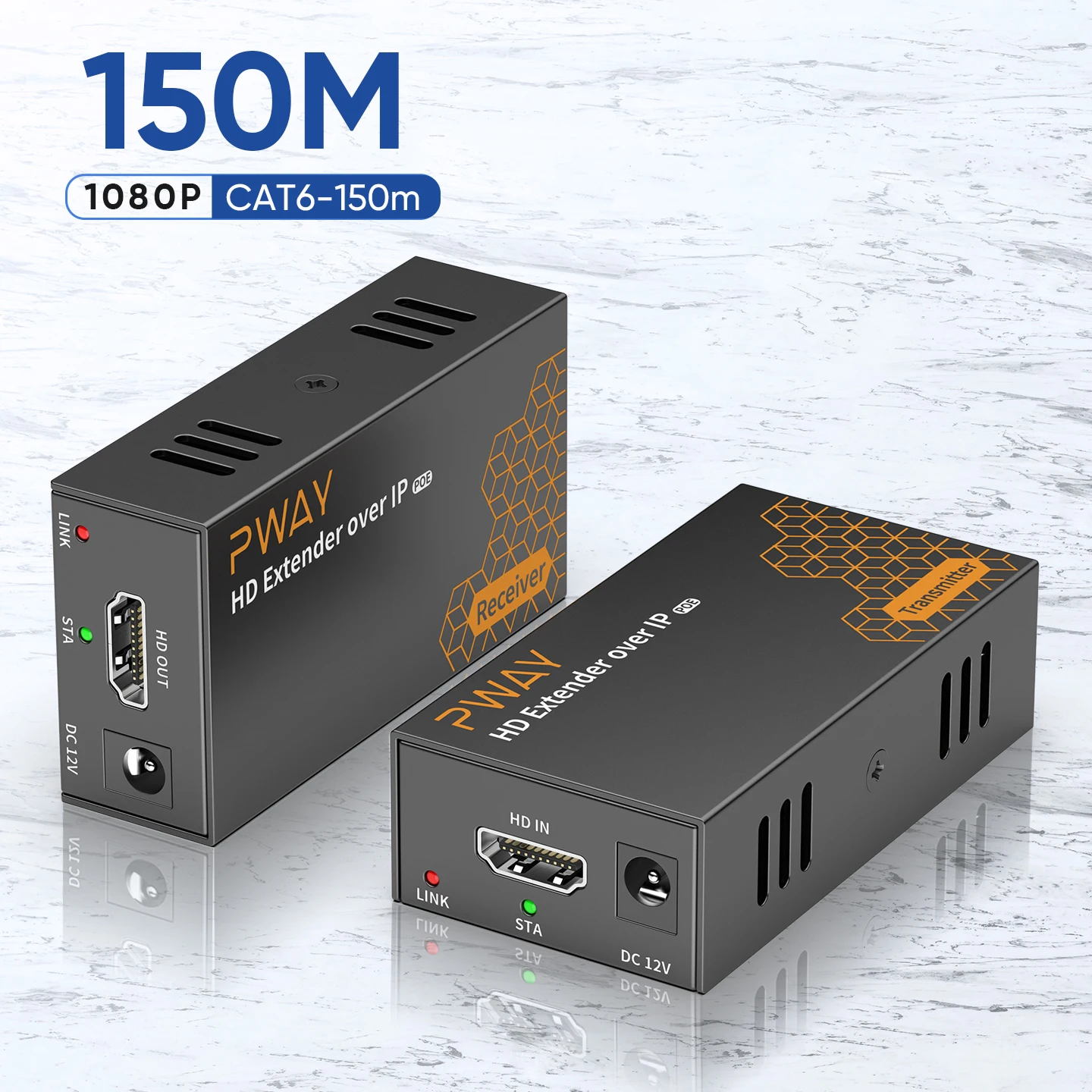 

Удлинитель PWAY POE HDMI до 150 м, 1080P60HZ, HD-видео, поддержка EDID Cat5e/6 RJ45 1 для нескольких систем видеонаблюдения, ПК, спутникового ТВ