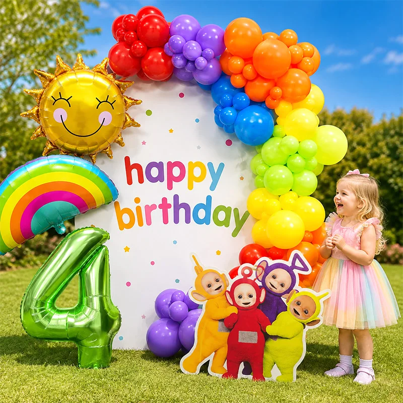 Teletubbies Kids Balloon Garland Globos Kit, Cute Foil Latex Balloon Bouquet for Baby Birthday Baby Shower Party Backdrop Photo