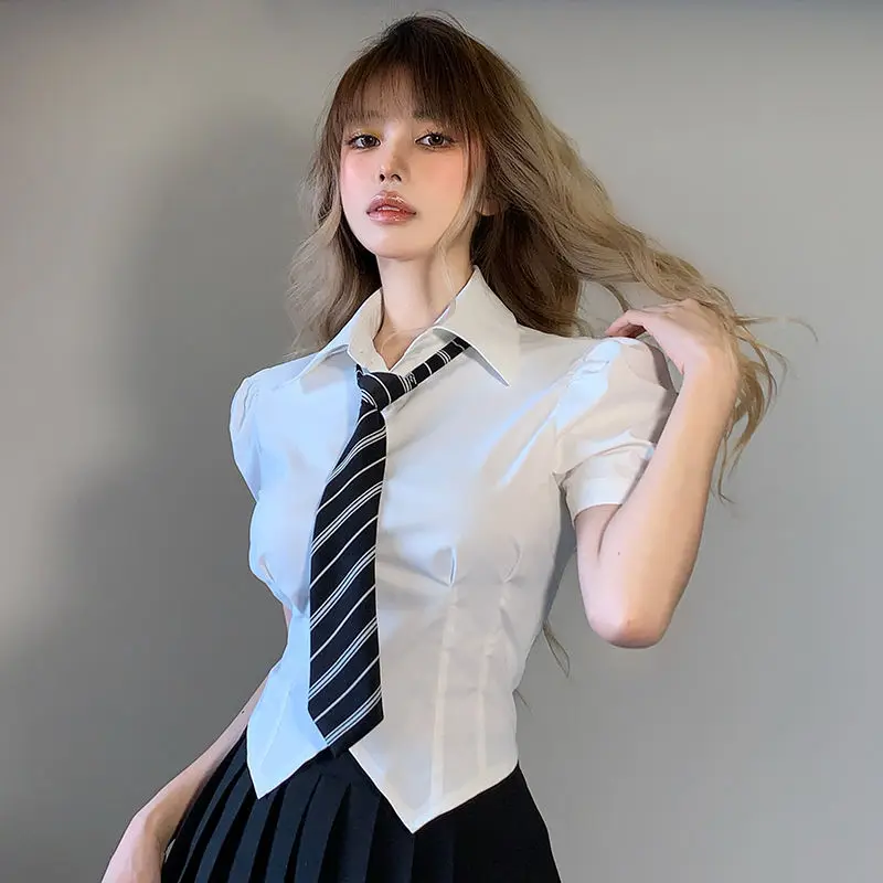 Summer Women Shirts Korean Preppy Style Youthful Popular Half Sleeve High Street All-match Fashion Ladies Tops Schoolgirls Daily