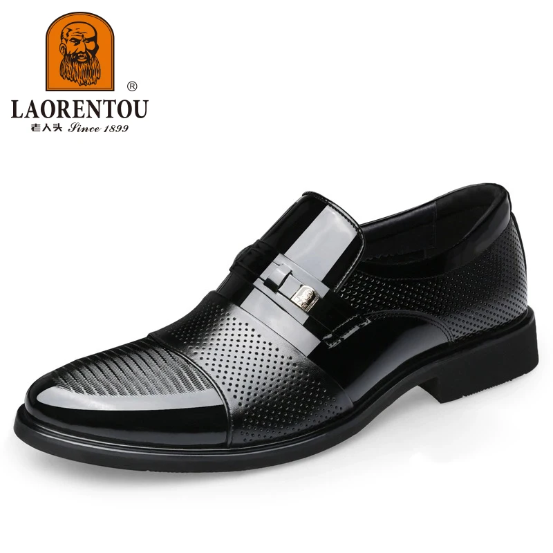 LAORENTOU genuine leather hollowed out breathable formal shoes for commuting, anti slip and wear-resistant Derby shoes 77021