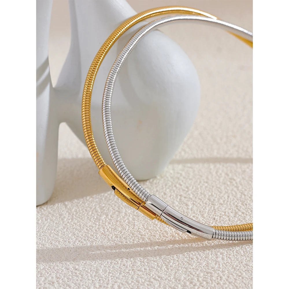 Yhpup Waterproof 18K PVD Plated Stainless Steel Collar Torques Necklace Fashion Metal Statement Charm Trendy Jewelry for Women