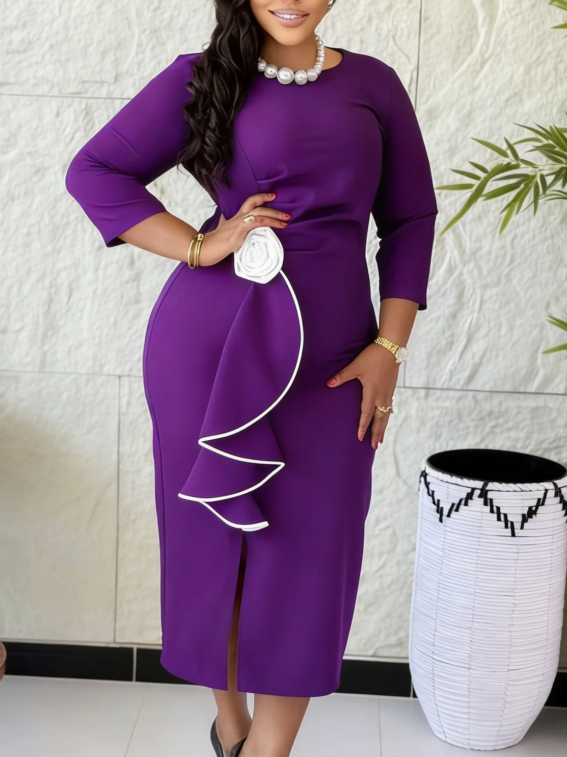 Elegant Church Dresses for Woman Long Sleeve Colorblock 3D Flower Tierred Ruffles African 2025 Fall Ladies Wedding Party Outfit