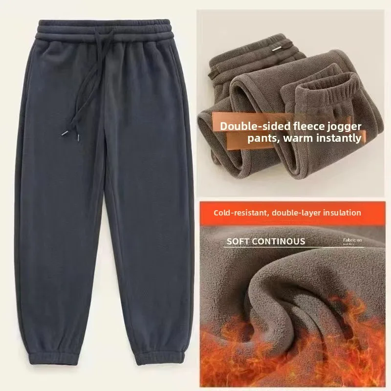 

Double-Sided Fce Thiened Warm Men's Sports Casual Pants Winter Wear Youth Sle Elastic Waist Long Trousers Couple Sweat...