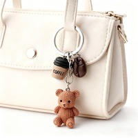 Teddy Bear Coffee Keychain Brown Resin Pendant with Metal Ring Closure Cute Gift for Coffee Lovers Birthday Party Favors