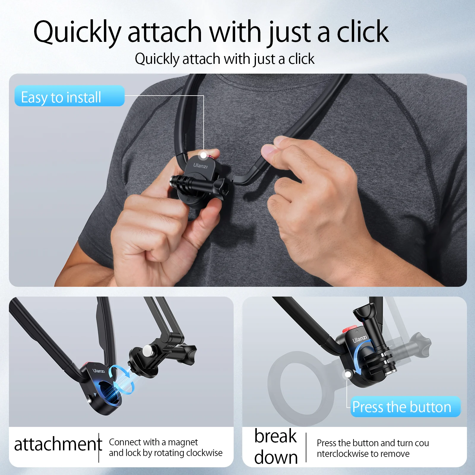 ULANZI OA24 &ndash; Adattatore A Sgancio Rapido Per Osmo Action 6 E Nano, Supporto Magnetico In Metallo Con Attacco Da 1/4 E Doppio Bloccaggio, Super Compatto Da 18g