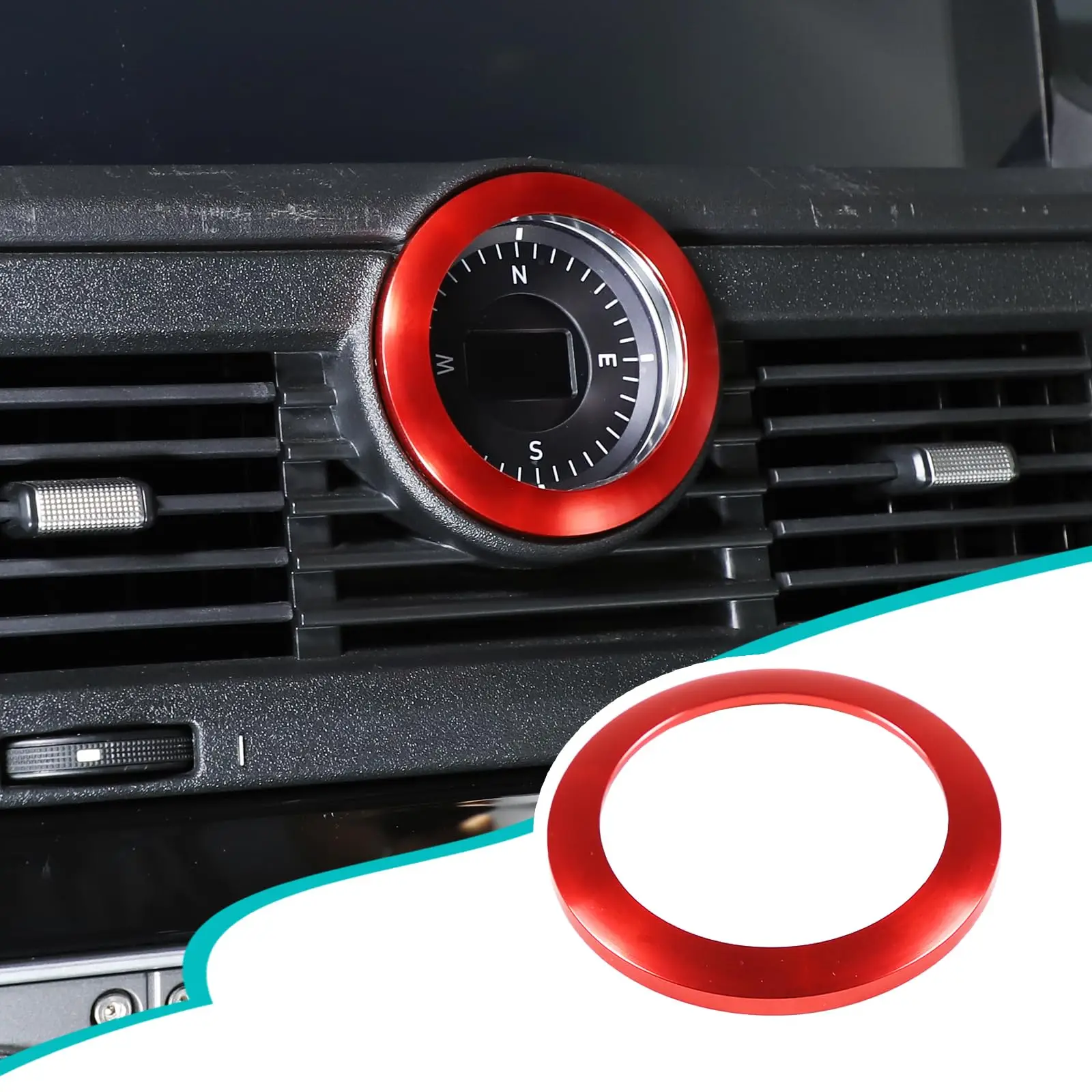 

Aluminum Car Dashboard Compass Cover Ring Red Interior Decor Accessory For 2020-2026 Models