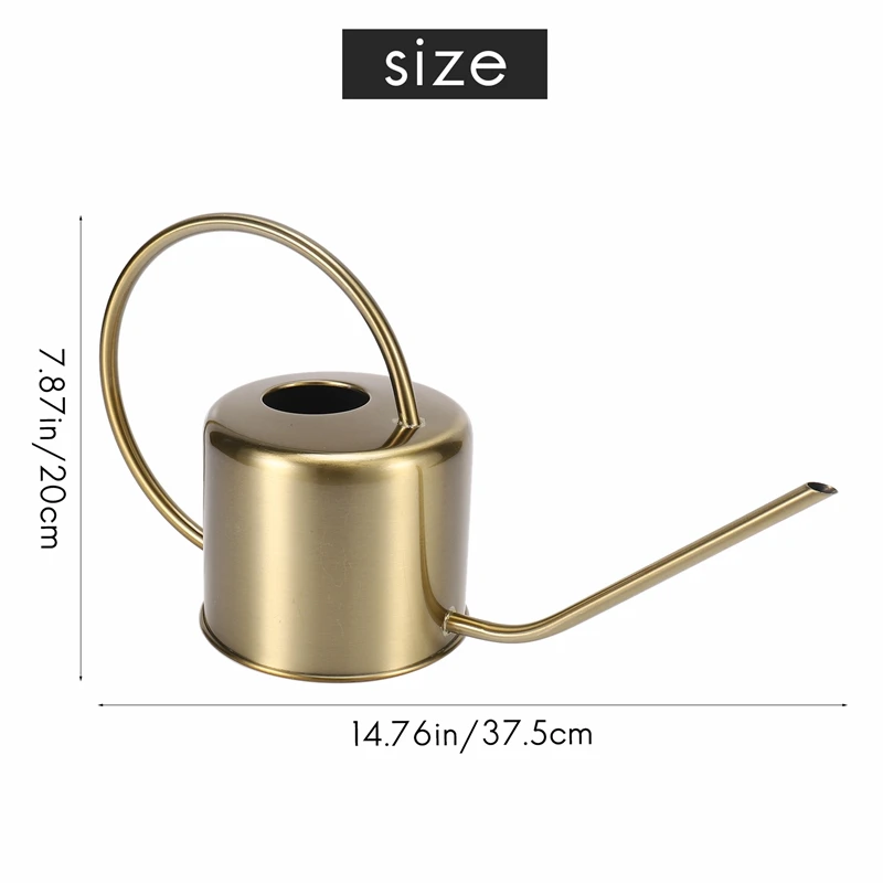 

A67P-Watering Can Golden Garden Stainless Steel 1300Ml Small Water Bottle Easy To Use Handle Perfect For Watering Plants Flower