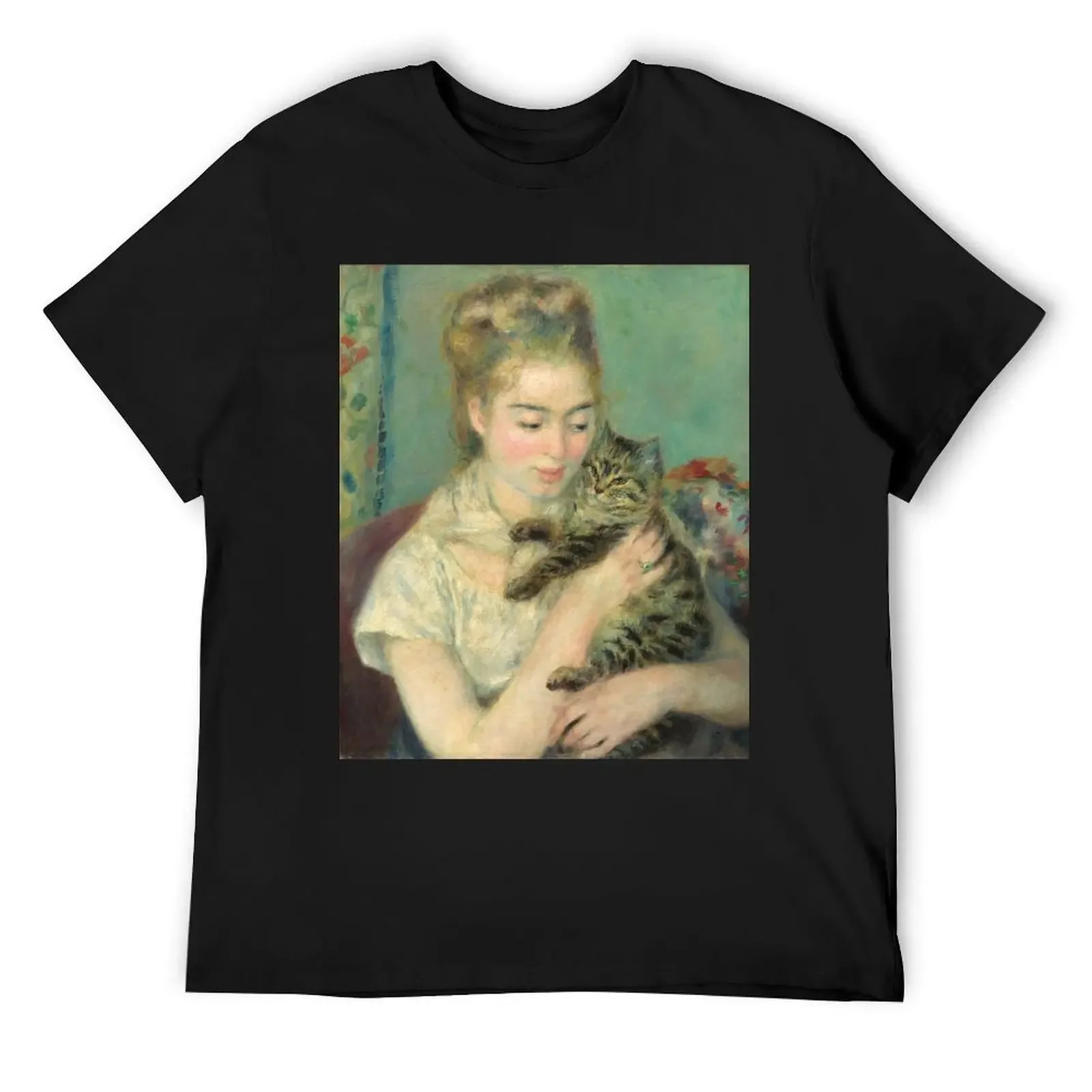 Auguste Renoir, Woman with a Cat, 1875 Painting T-Shirt anime stuff graphic t shirts for a boy mens clothes