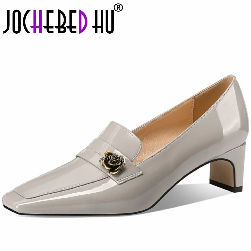 【JOCHEBED HU】Women Handmade Chunky Thick Heel Cow Leather Square Toe Mid Hells British Style Female Casual Shoes  33-43