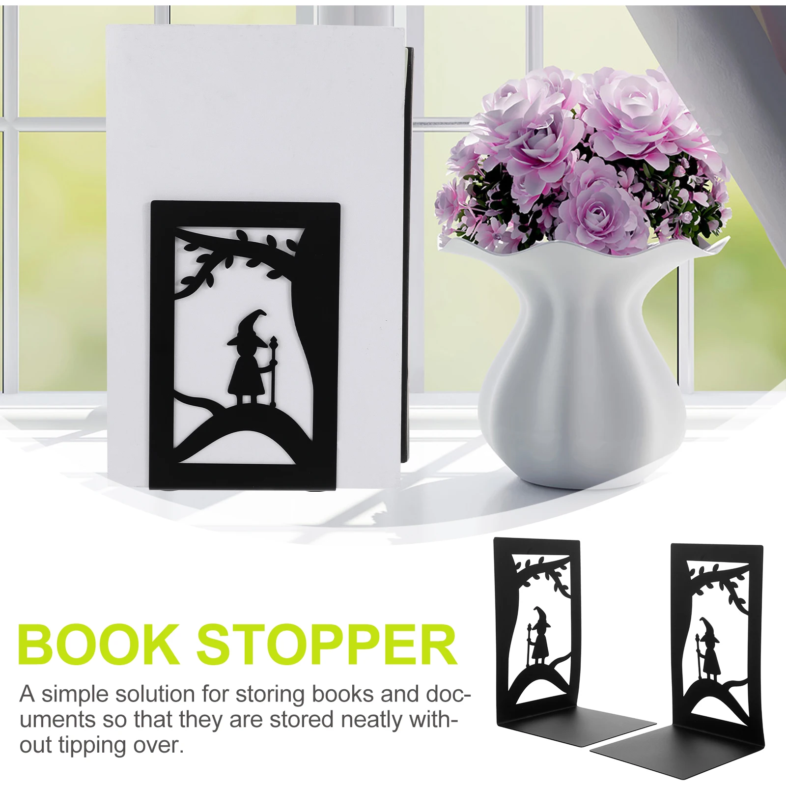 

2 pcs Bookends Metal Heavy Duty Bookend Modern Design for Home Office Library Study Room Book Shelf ganizer Support Book