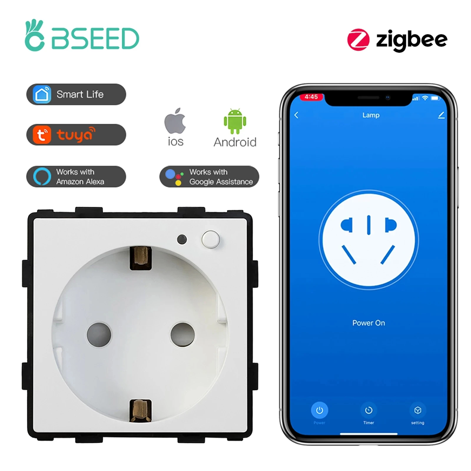 BSEED Zigbee Smart Socket EU Power Monitor Outlet Diy Functie Onderdelen werken met Tuya Smart Life Alexa App Indicator Wall Mounted