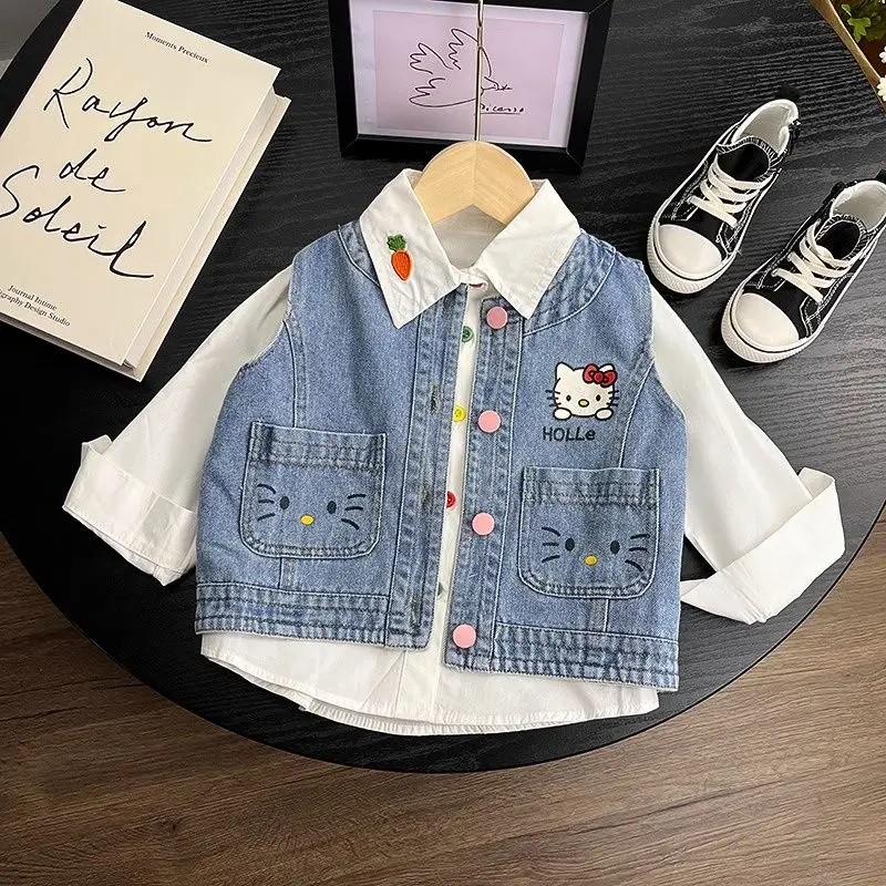 

Kawaii Hello Kitty Sanrio Children Cartoon Cute No Sleeve Coat Vest Autumn Student Windproof Vest Birthday Gift for Girls