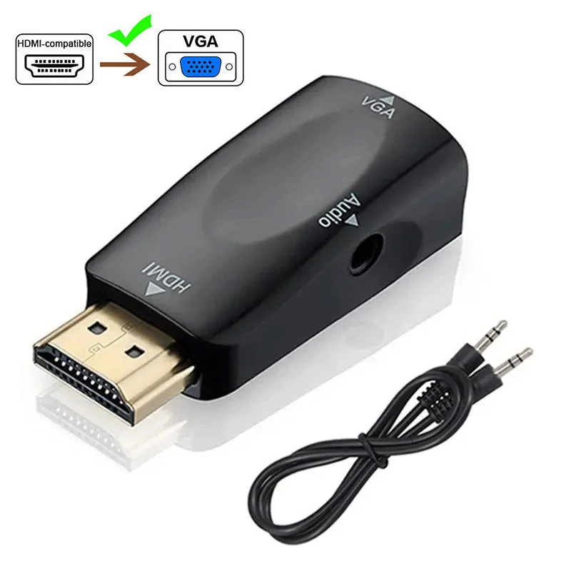 1080P HDMI-compatible to VGA Male to Female Adapter 3.5mm Jack Audio Converter For TV Box PC Laptops Computer Display Projector